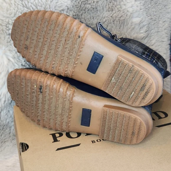 Portland Navy Plaid Duck Duck Boots Womens Size 7m Rain Snow Blue Gray - Picture 6 of 6